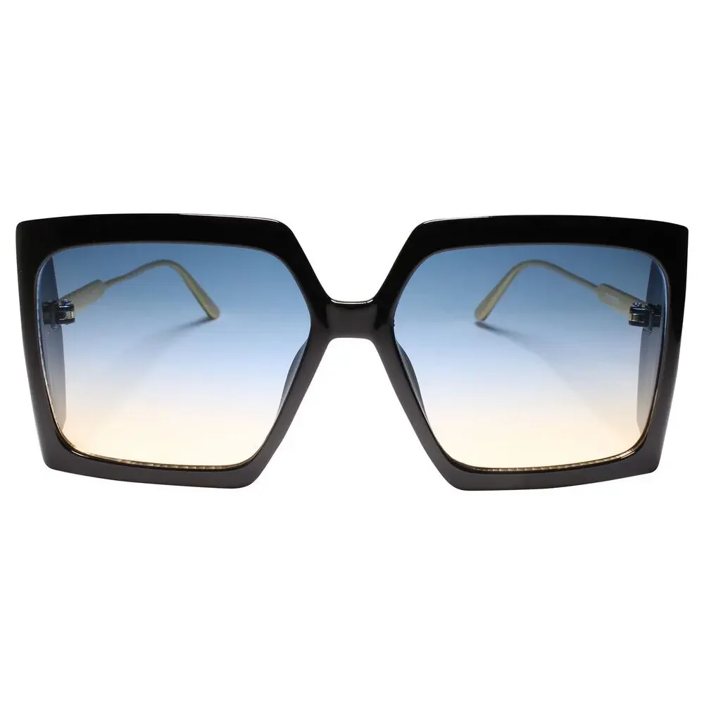 Bold Style Women's Chic Exaggerated Oversized Wrap Square Sunglasses Blue Lens